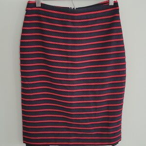 Ann Taylor Pencil Skirt Women Size 2 Black Red Stripes Cotton Blend Lined Zipper